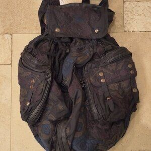Dark Black Tonal Biya/Johnny Was Embroidered Faux Vegan Leather Backpack